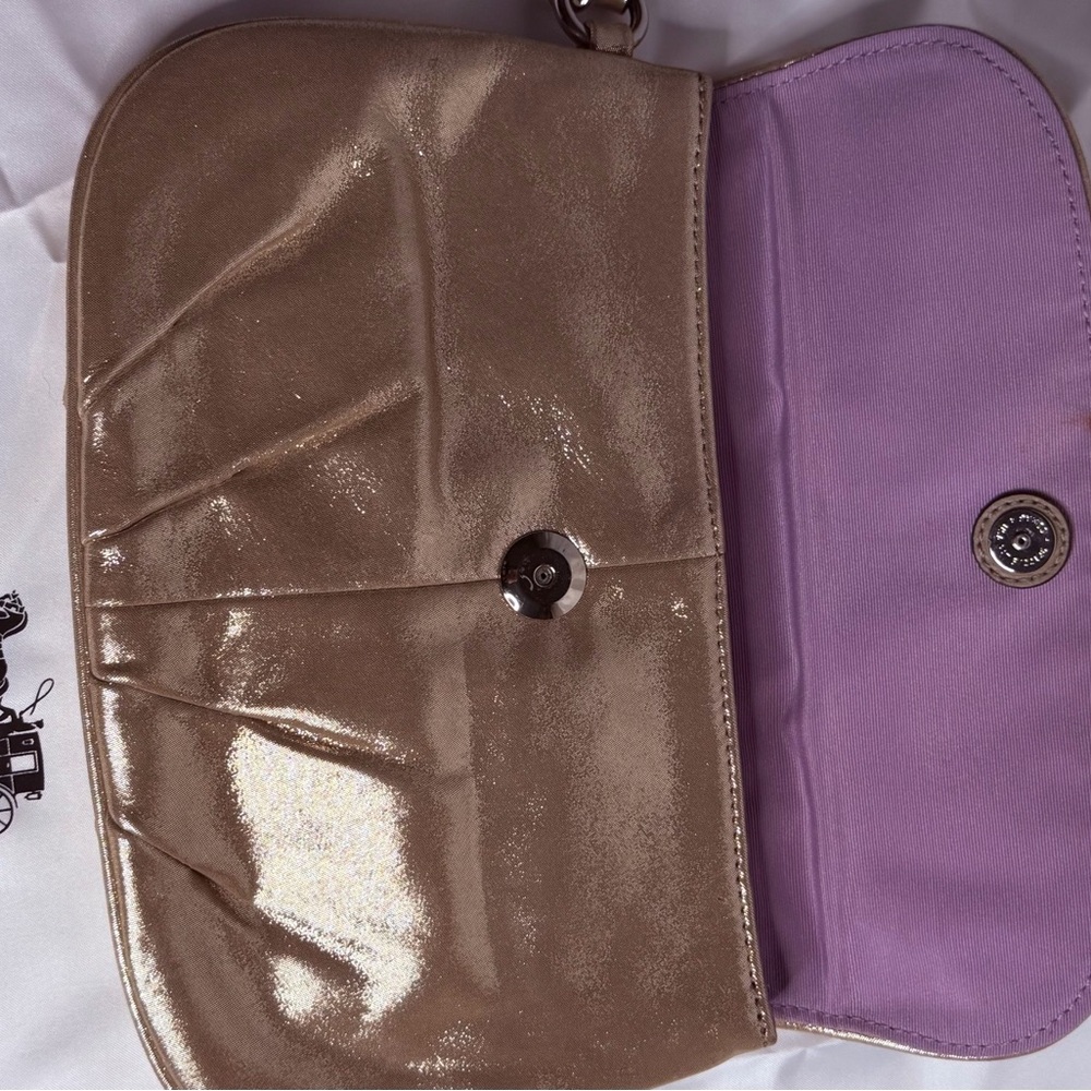 Coach Shimmering Tan and Lavender Clutch